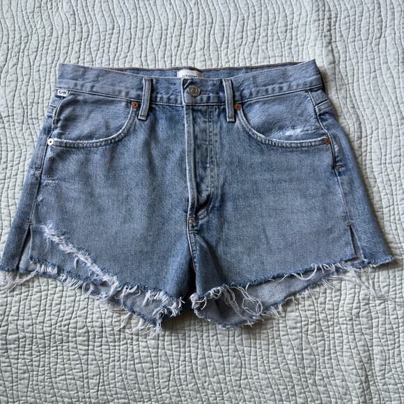 Citizens Of Humanity Pants - Citizens of Humanity Jean Shorts Cutoff Raw Hem Distressed High Rise Size 25